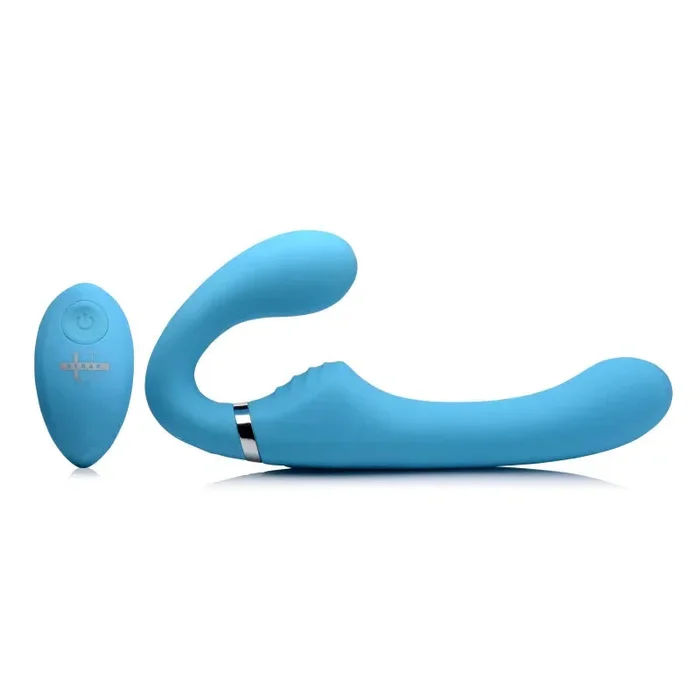 10x Mighty Rider Vibrating Strapless Strap-on – Blue