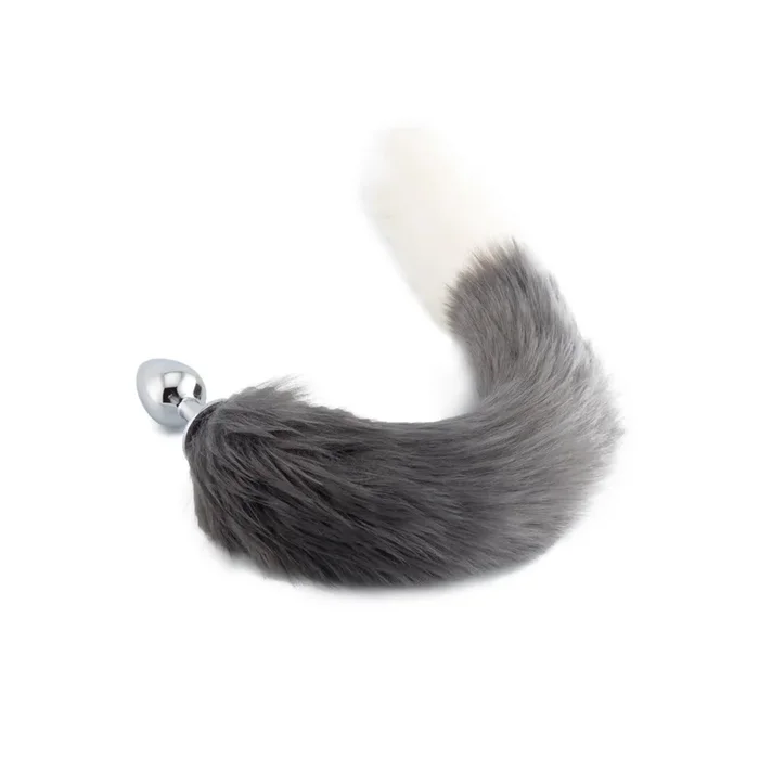 18″ Grey with White Fox Tail Plug