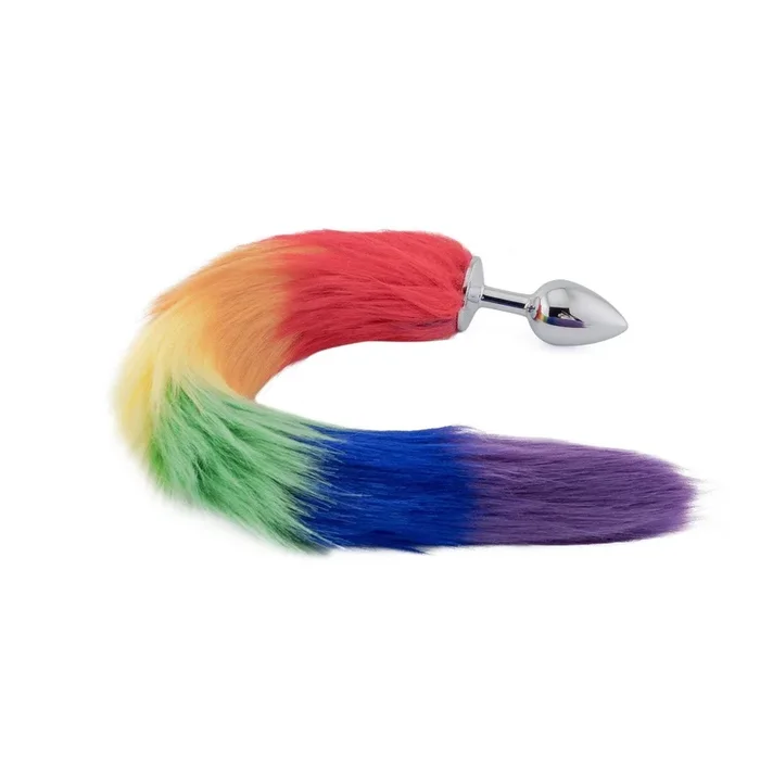 18″ Rainbow Colored Fox Tail Metal Plug