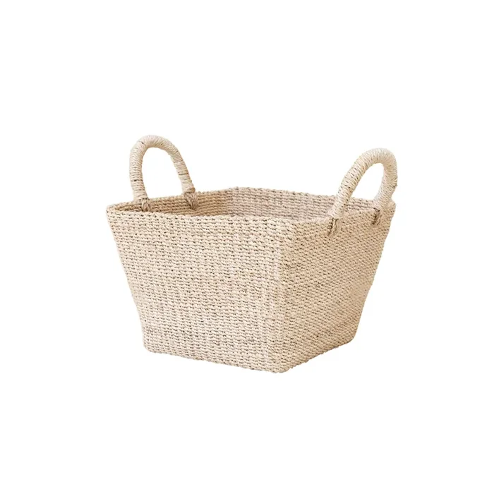 Abaca Tapered Square Tabletop Basket with Handles