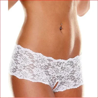 Anne Devine Crotchless Lace Boy Short Small White