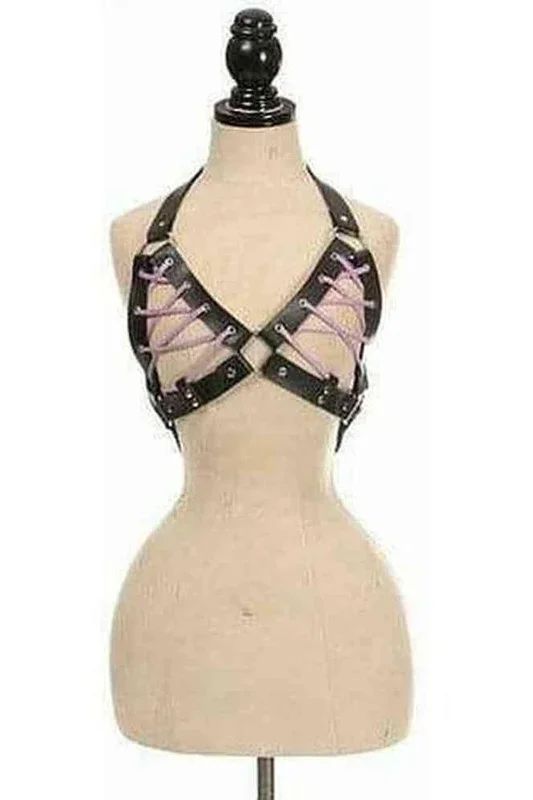 Black Faux Leather Lace-Up Bra Top – Lavender
