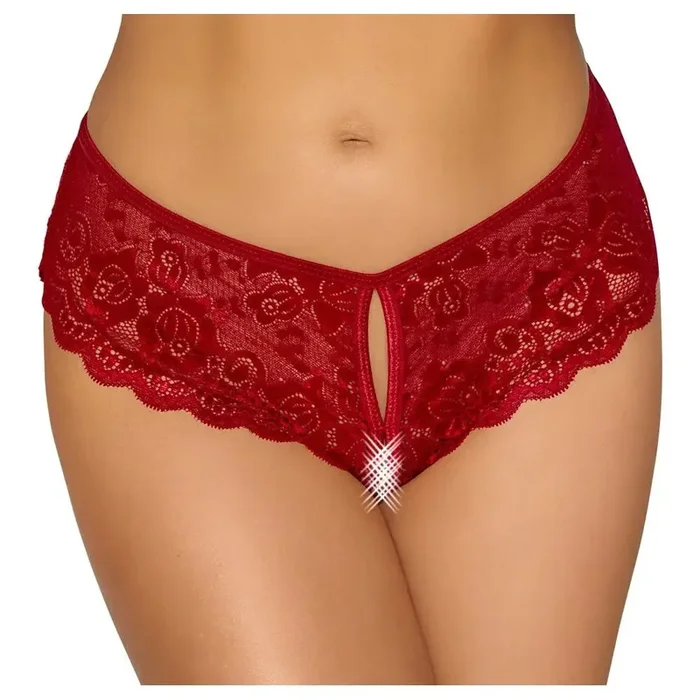 Cottelli Collection Wet Look Floral Crotchless Brief