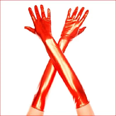 Extra Long Metallic Glove Red