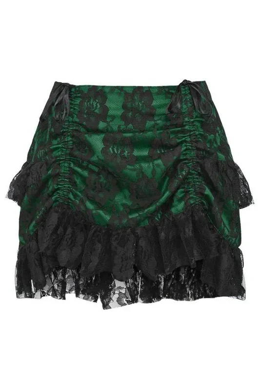 Green/Black Lace Ruched Bustle Skirt