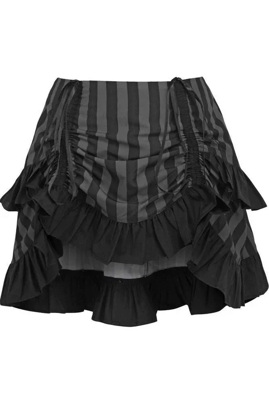 Grey/Black Striped Ruched Bustle Skirt