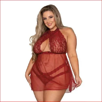 Halter Lace & Sheer with Stappy Thong Garnett
