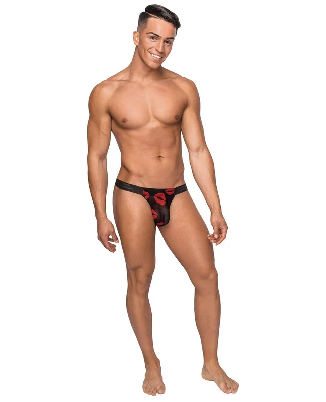 Kiss Me Stretch Mesh Micro Thong V – Black/Red
