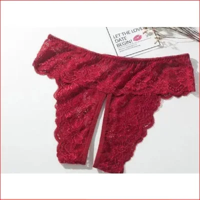 Lace Crutchless Burgundy 10-12