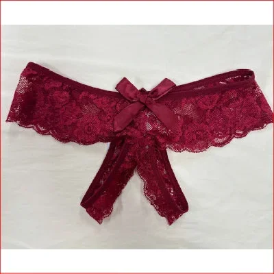Lace Crutchless G-String Wine 16