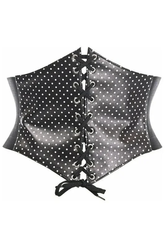 Lavish Black & White Polka Dot Lace-Up Corset Belt Cincher