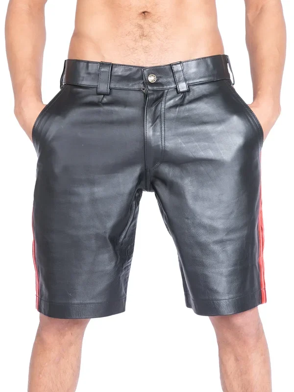 Leather Shorts With Red Stripes