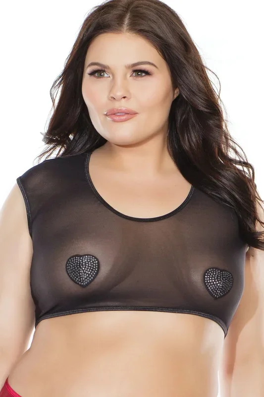 Mesh Cap Sleeve Crop Top | Plus Size