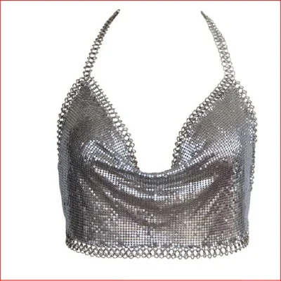 Muse glomesh Top w Chain Trim Silver