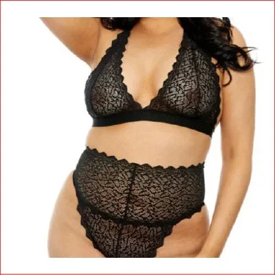 Popsi Lace Bra & Panty Set Black Plus