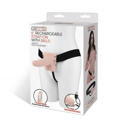 Rechargeable 6″ Strap On with Balls by Lux Fetish
