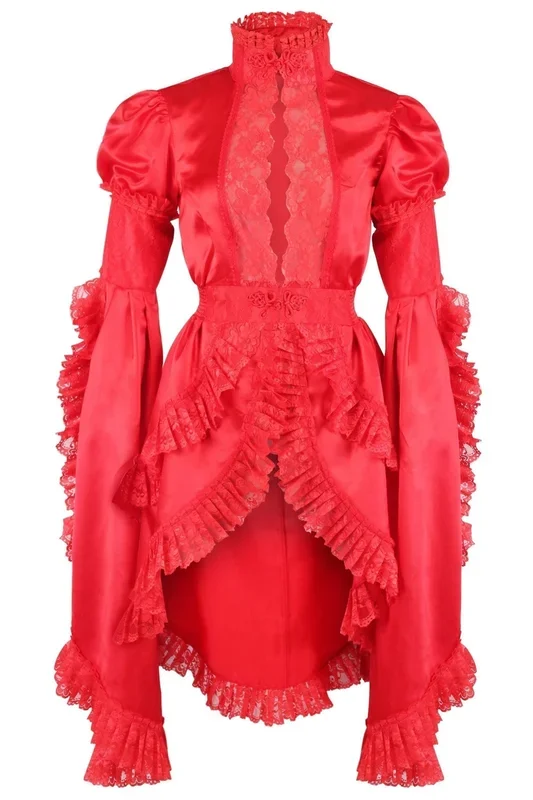 Red Satin & Lace Ruffled Jacket