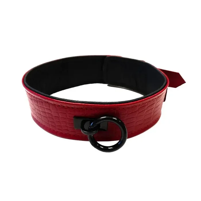 Rouge Garments Leather Croc Print Bondage Collar with O-ring