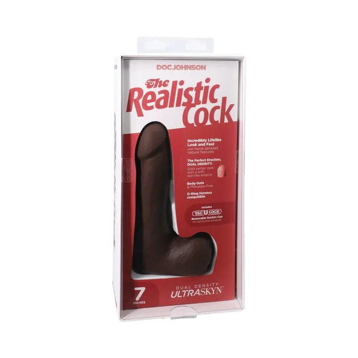 The Realistic Cock 7 in. ULTRASKYN Vac-U-Lock Dildo with Balls Chocolate