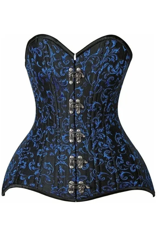 Top Drawer CURVY Blue Brocade Double Steel Boned OverBust Corset